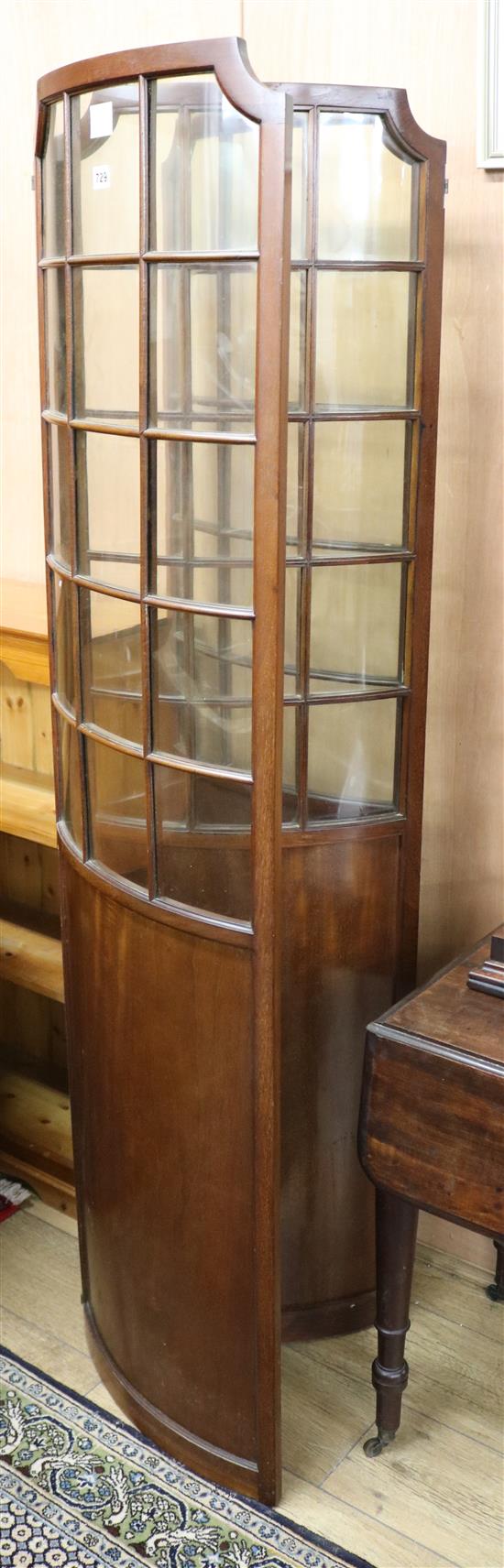 An Edwardian part glazed mahogany three fold bow fronted draught screen W.138cm approx.